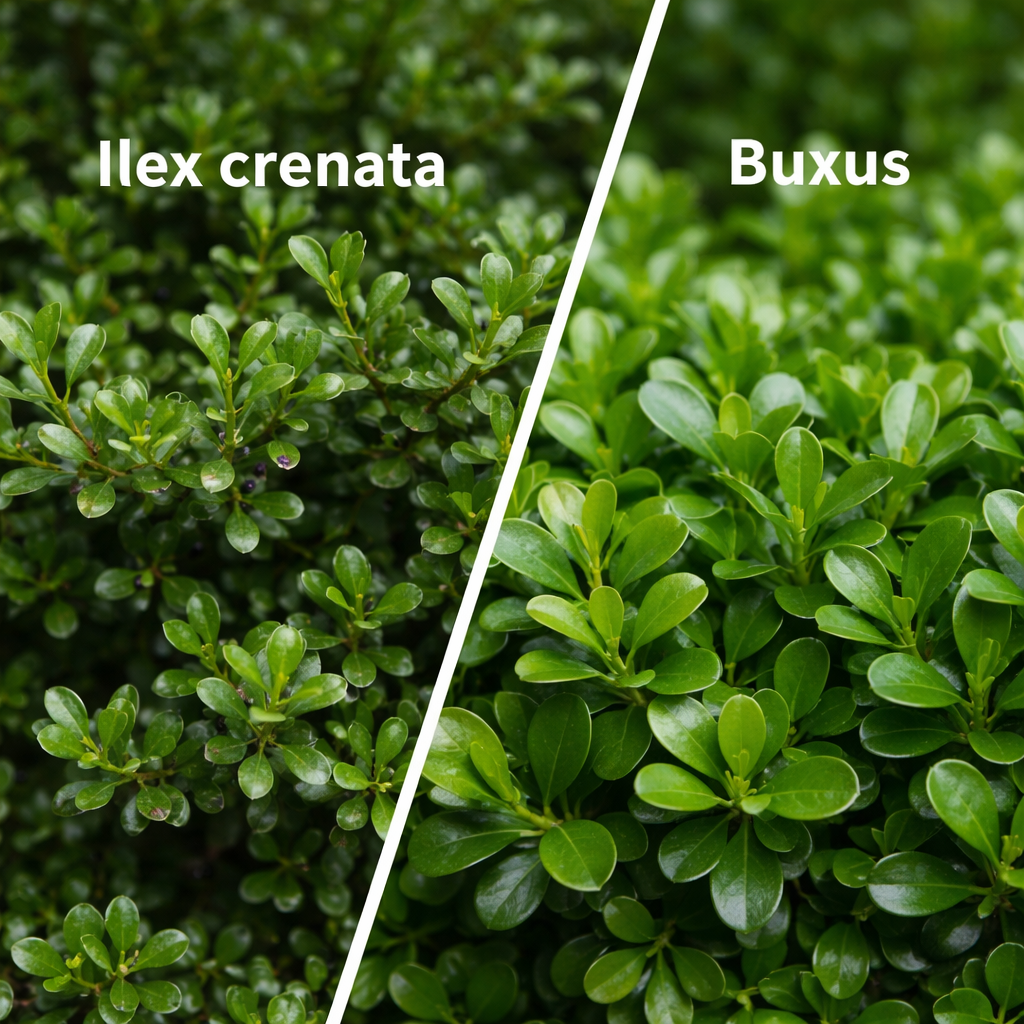 What is the difference between Buxus and Ilex crenata?